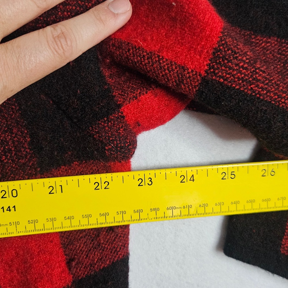 Lauren Ralph Lauren Red Black Buffalo Plaid 100% Wool Draped Cardigan Plus 3X - Picture 8 of 8